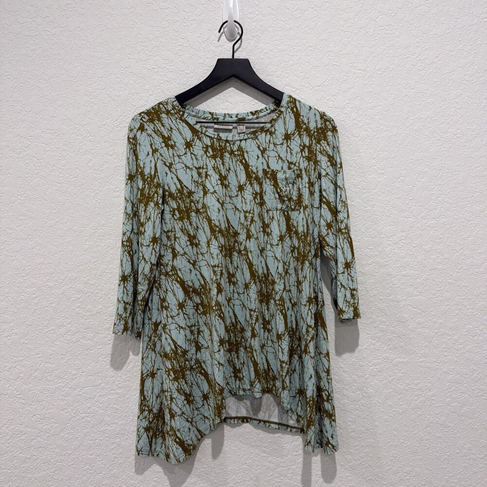 LOGO Lori Goldstein 3/4 Sleeve Tunic Asymmetrical Hem Top Size Small